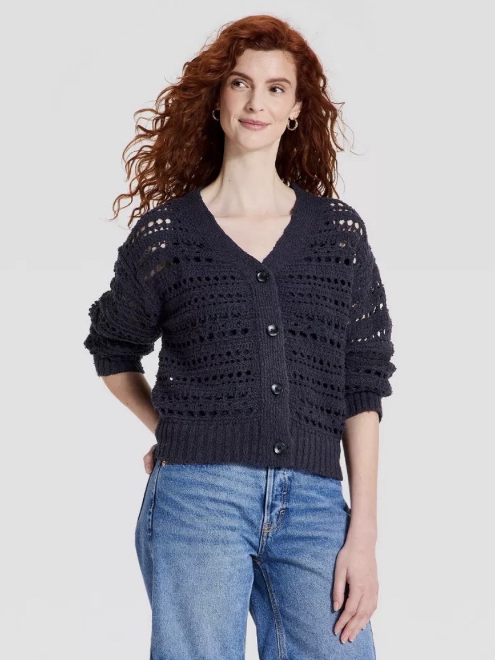 Universal Thread Women's Openwork Cardigan Sweater Navy Blue L NWT